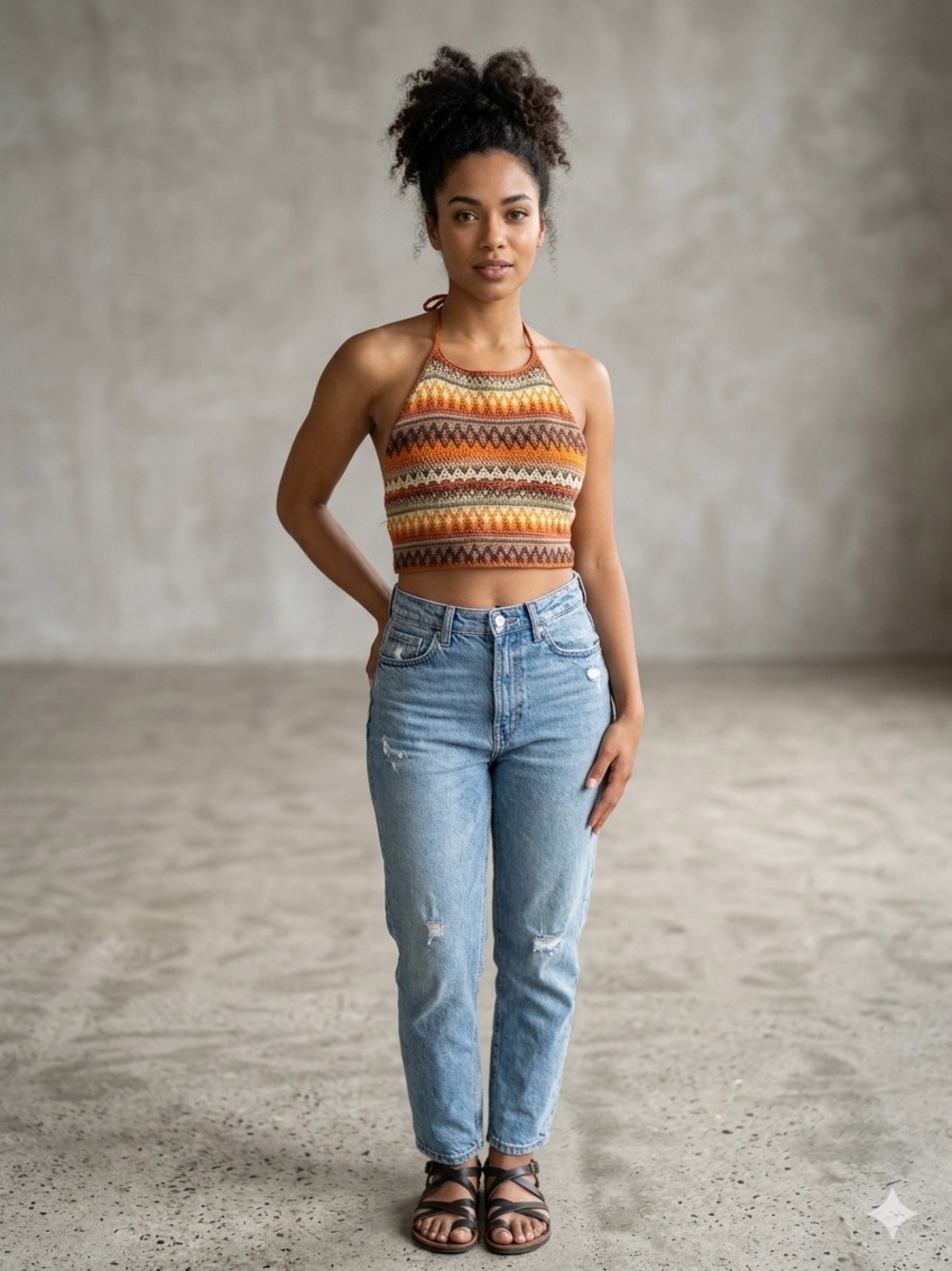 Boho- style knitted Halter Crochet Crop Top